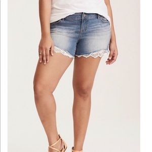Torrid Jean Shorts with Lace Hem on bottom